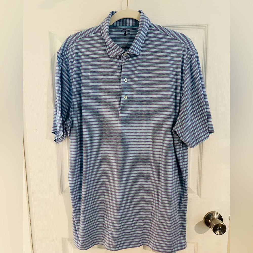 johnnie-O Blue, White and Light Purple Striped Polo/Golf Shirt